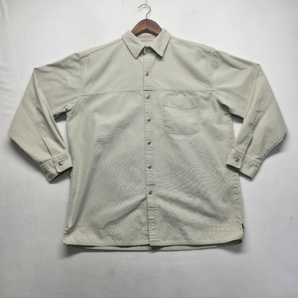Vintage Marlboro Gear Men's 90's Khaki Long Sleeve Button Up Shirt Size Large